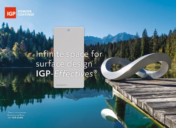 Kamapagnenbild von IGP-Effectives: Steg mit Wasser und im Hintergrund Wald. Vordergründig ein IGP Muster mit hochwertigem Effektpulverlack. | © IGP Pulvertechnik AG